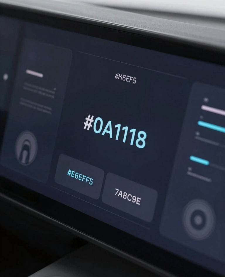 A close-up of a minimalist, futuristic dashboard interface displaying predictive AI data models with sleek typography and subtle glowing elements. The color palette heavily features #0A1118, #E6EFF5, and #7A8C9E.