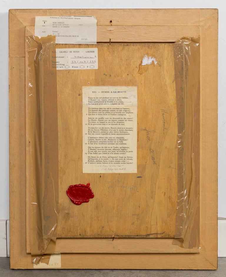 Tableau de René Hansoul "Hymne à la beauté" verso