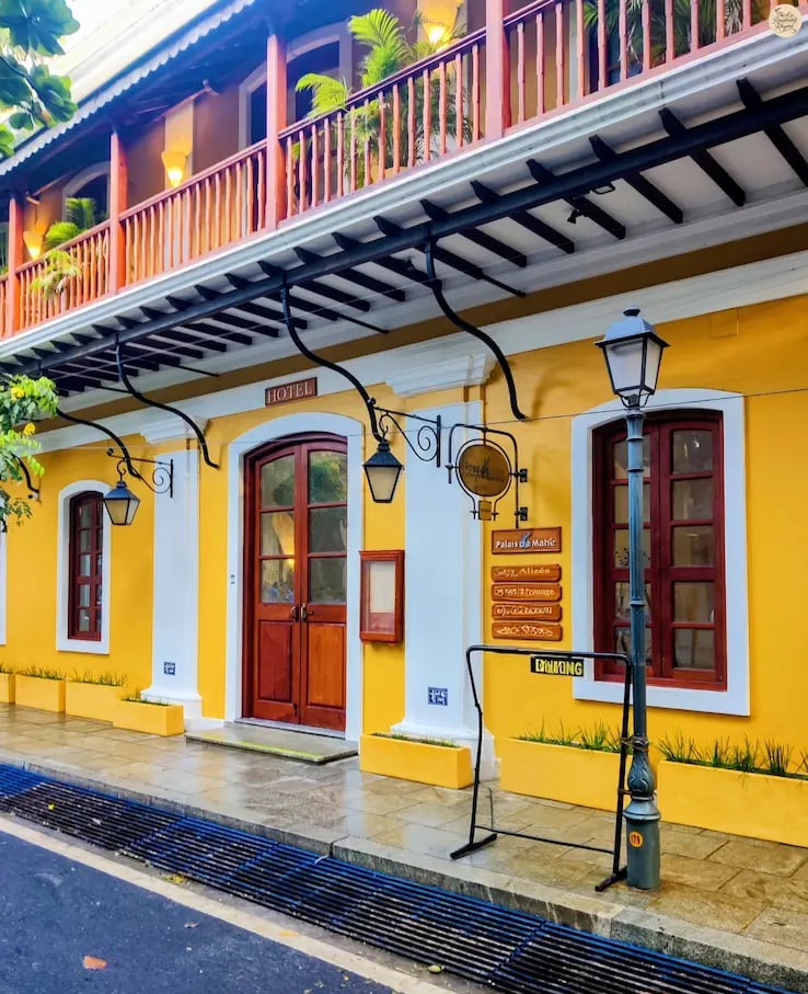 Colonial-style Palais de Mahe facade Pondicherry.
