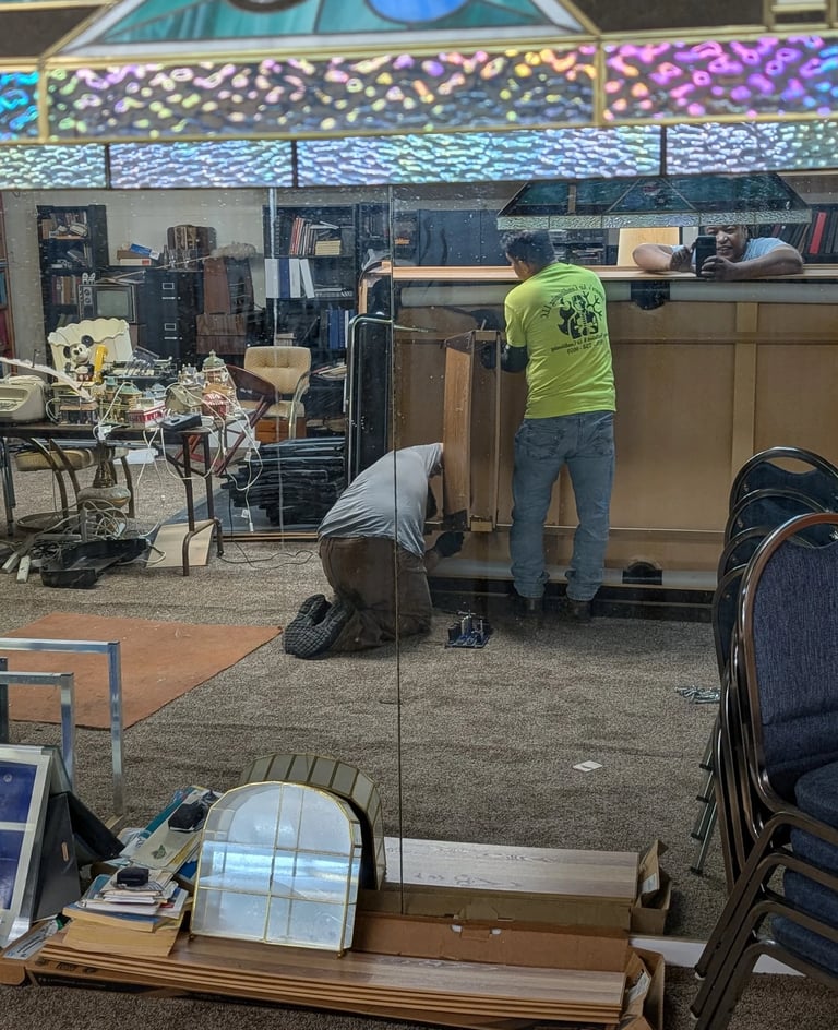 workers securing junk to remove safely