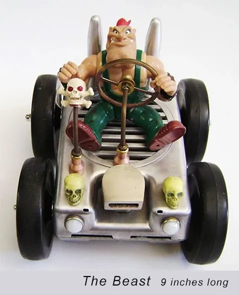 Assemblage car sculpture named The Beast by artist Tal Avitzur.