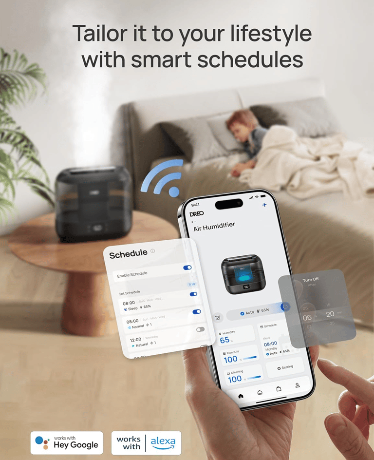 Dreo Smart Humidifier for bedroom with top-fill 4L tank and nightlight