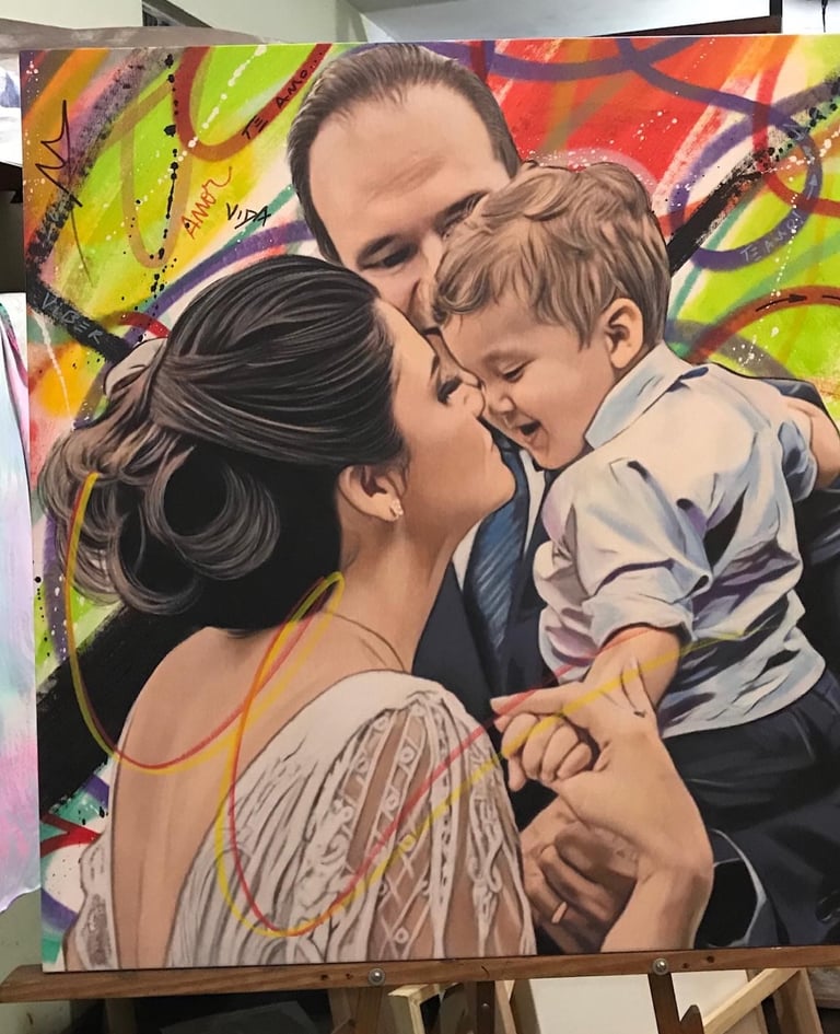 Pintura personalizada de família em tela.
