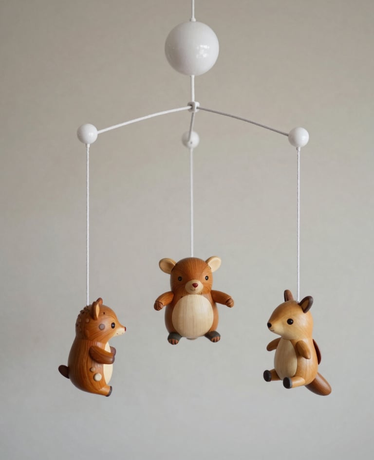 A whimsical underwater scene with soft blue hues and hanging sea creature mobiles.