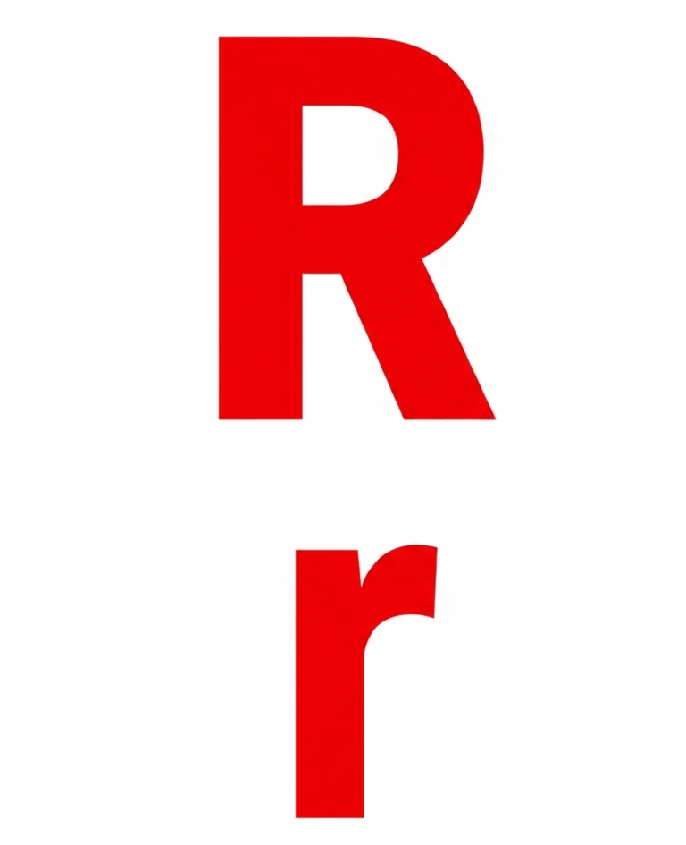 Bold red uppercase and lowercase letter R in a sans-serif font on a white background.
