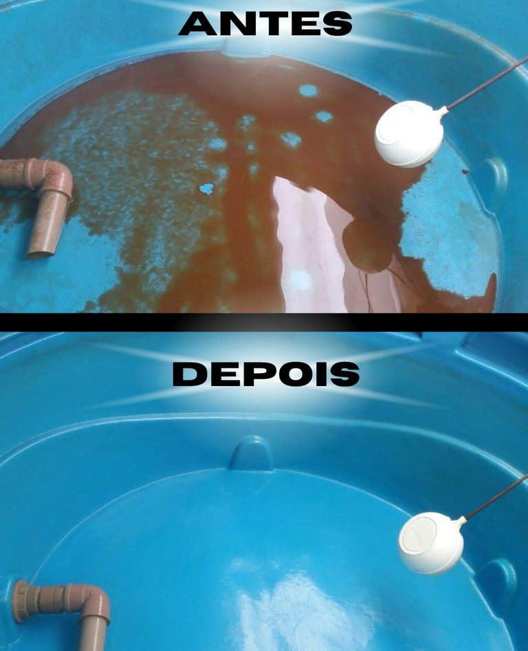 limpeza de caixa d'agua, com antes e depois