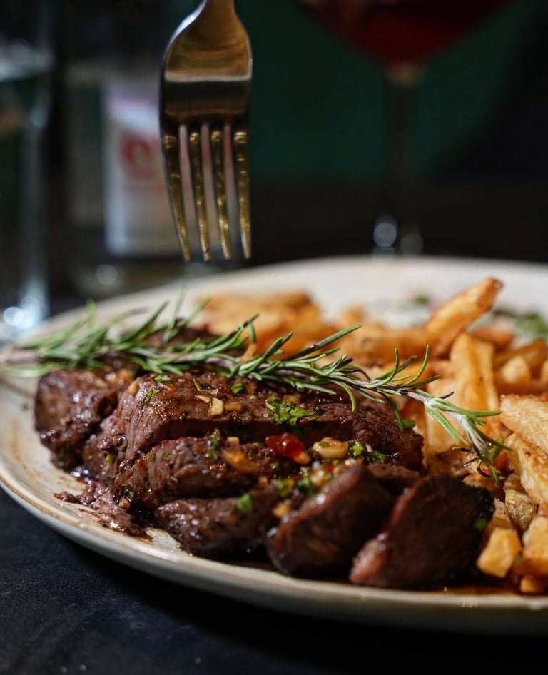 Pièce de viande halal grillée avec frites maison au restaurant La Parisienne à Nîmes
