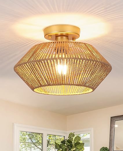 Boho Rattan Flush Ceiling Lights