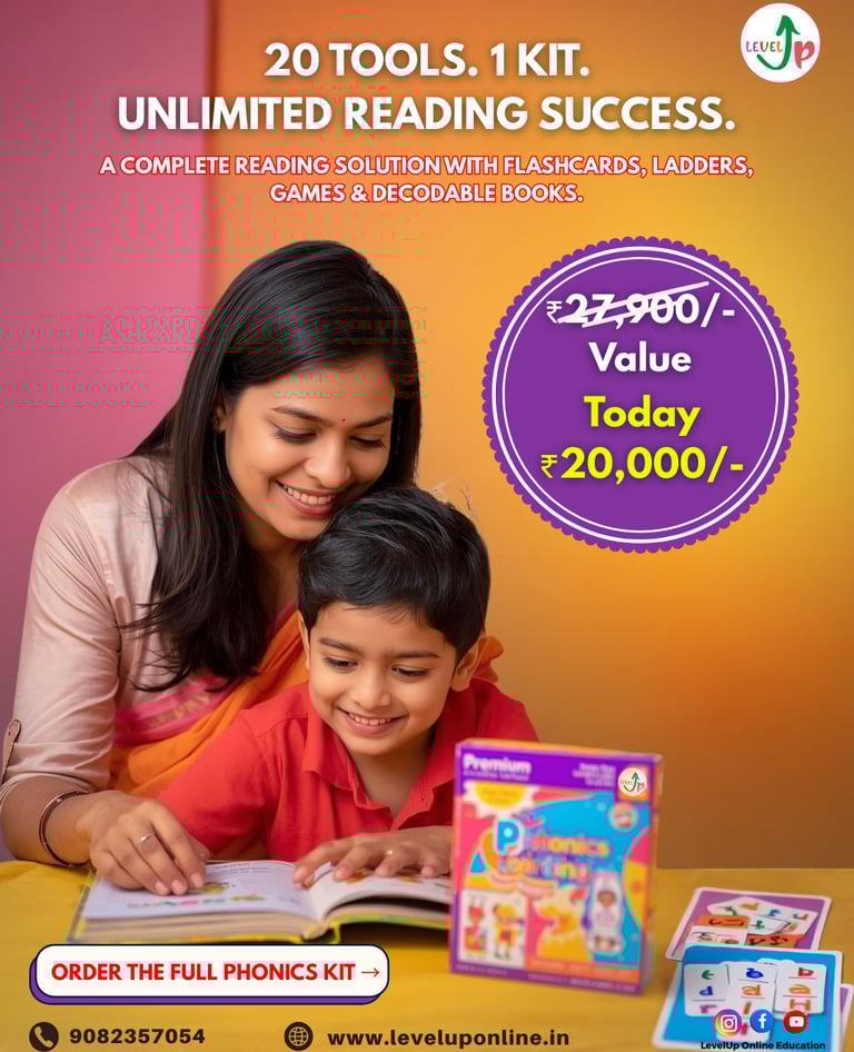LevelUp Online Education designed phonics reading kit for faster literacy and confidence.