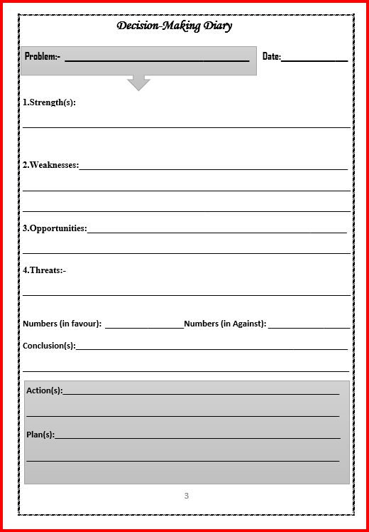 Decision making Diary Page
