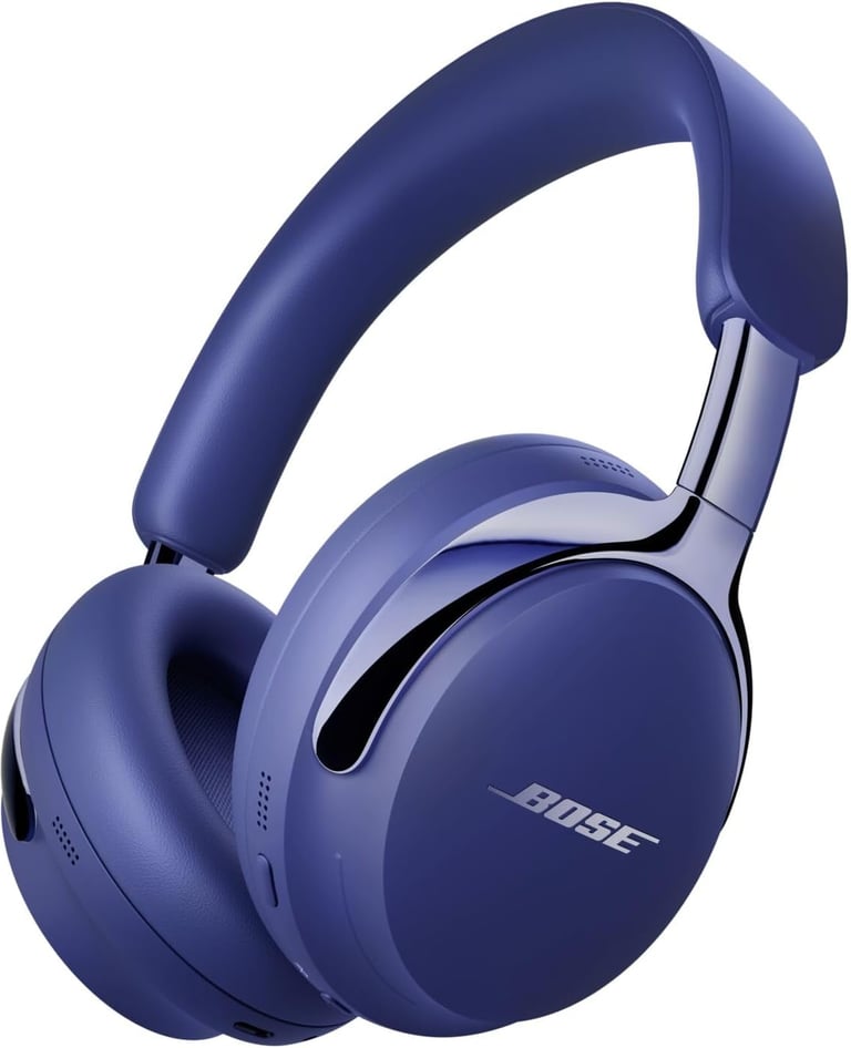 Bose QuietComfort Ultra wireless noise cancelling over-ear headphones in Moonstone Blue.