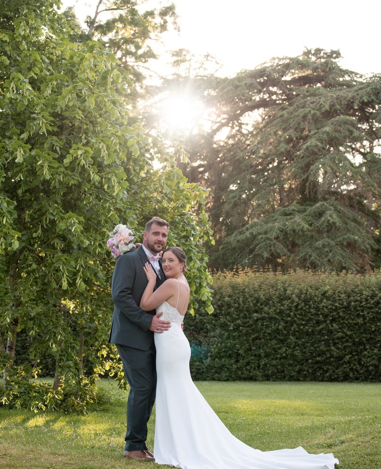 Photographe mariage Château de Caumont Gers — séance couple coucher de soleil