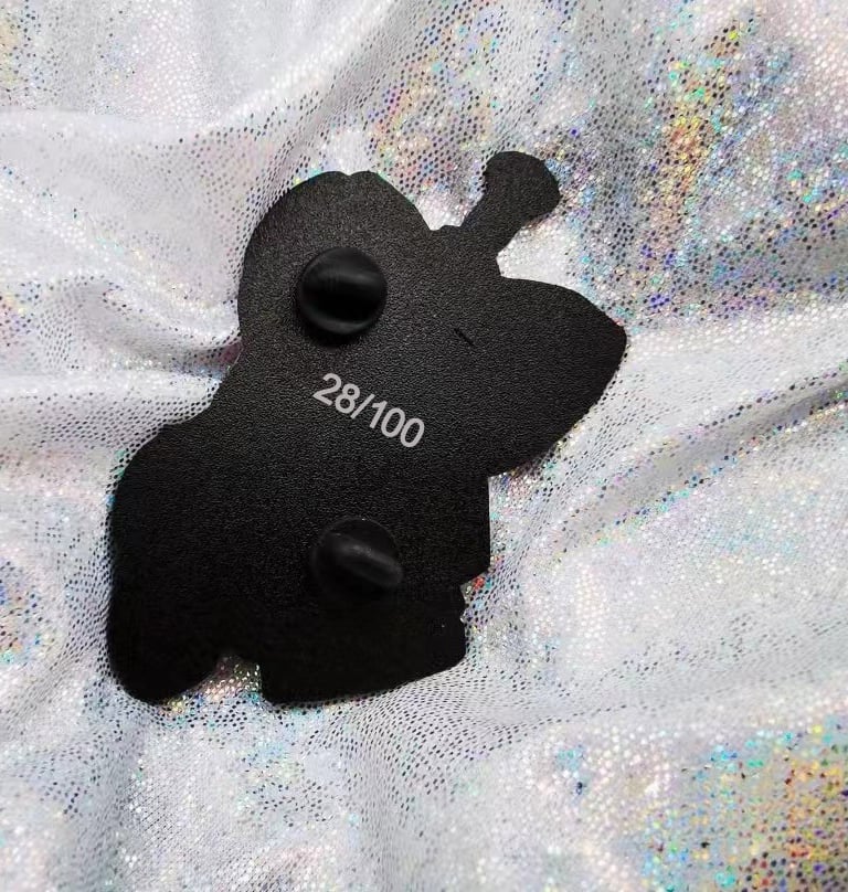 Black nickle plated enamel pin with lasered edition numbers