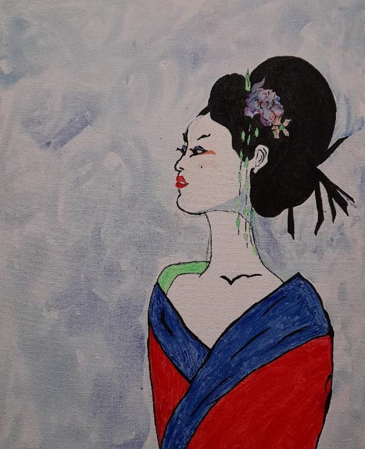 Ilustración a color de mujer japonesa, de Óscar Ocaña Parrón
