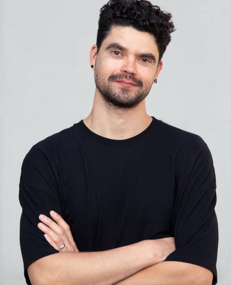 Gene Chaban, Boston-based sound designer and dialogue editor wearing a black shirt
