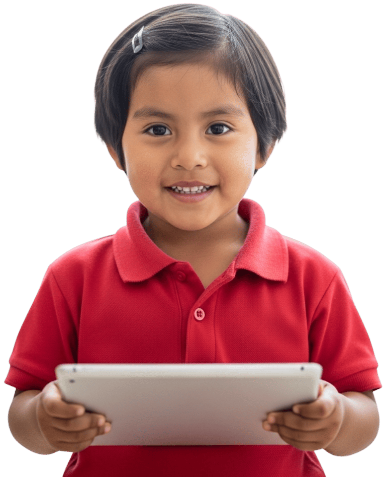 a young girl holding a tablet computer