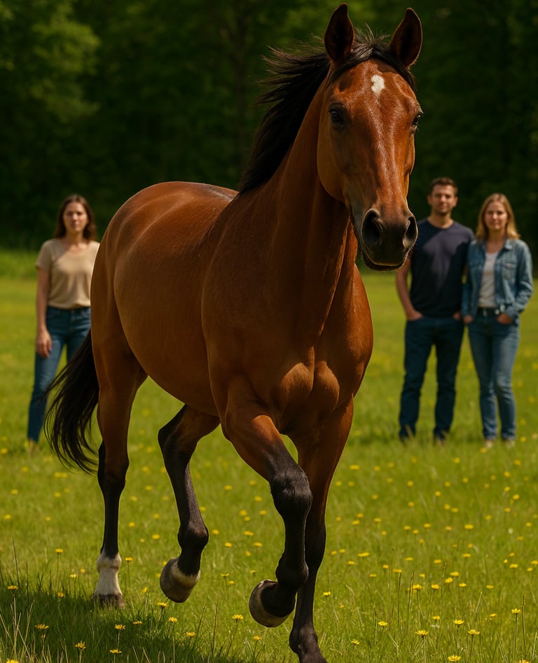 a horse is running through the grass in a field