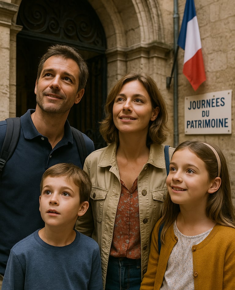 Famille en visite lors des Journées du patrimoine.