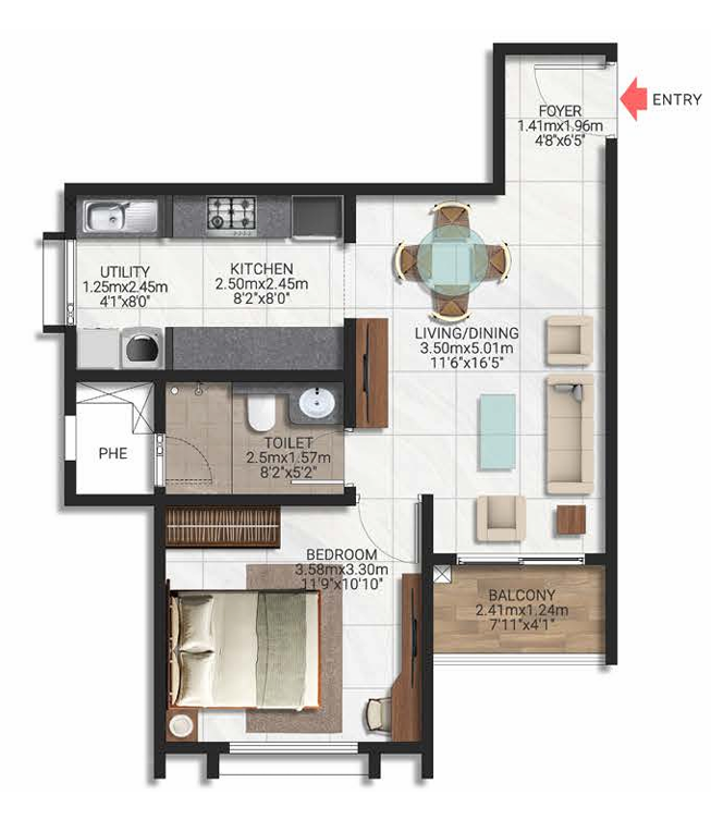 Brigade Lakecrest 1 BHK Floor Plan
