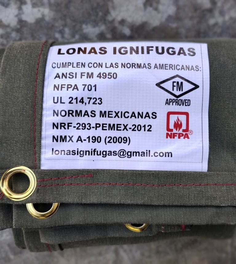 Lona Ignifuga de algodón ignifugo - norma PEMEX-NRF-293-2020 - LOnas Ignifugas