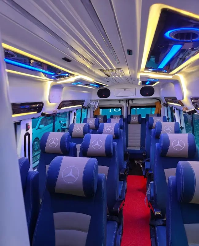16 seater luxury tempo traveller interior on rent in Delhi ideal for family and group travel