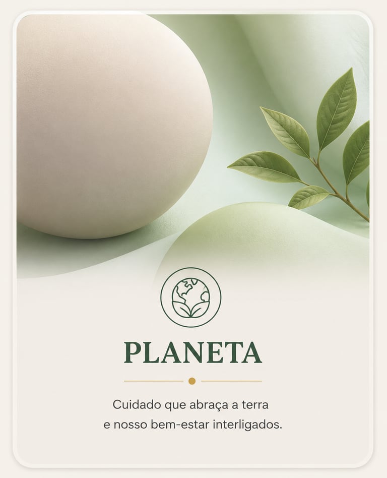 Design minimalista e ecológico com folhas verdes, esferas lisas  sobre o cuidado com o planeta.
