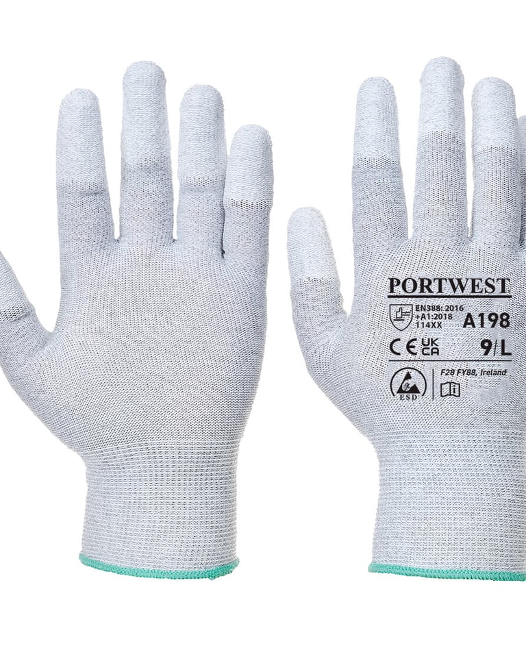 Guante antiestático con puntas de fibra de carbono, apropiado en ambientes ESD