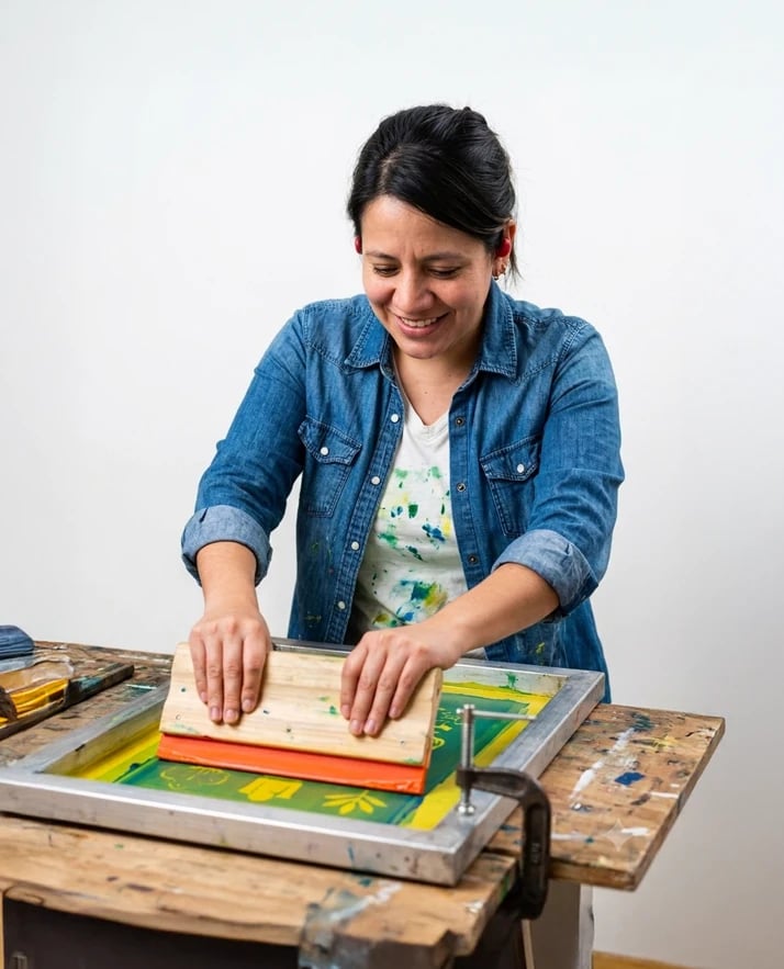 mujer trabajando en serigrafia