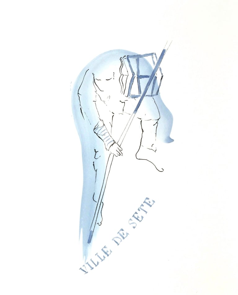 ink drawing jouteur Sète France