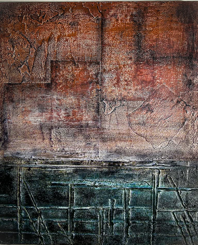 Urban art. Mixed media artwork. Mixed media painting. Laurence Moracchini collage Ditchling