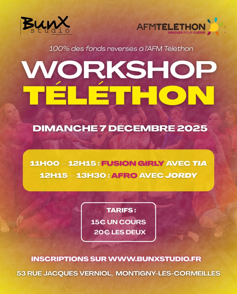 Visuel du Workshop Téléthon du Dimanche 7 décembre 2025 au Bunx Studio