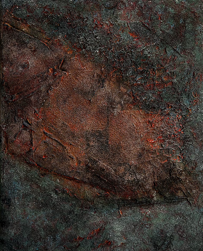 Abstract mixed media painting Laurence Moracchini. Sussex artist. Textures.