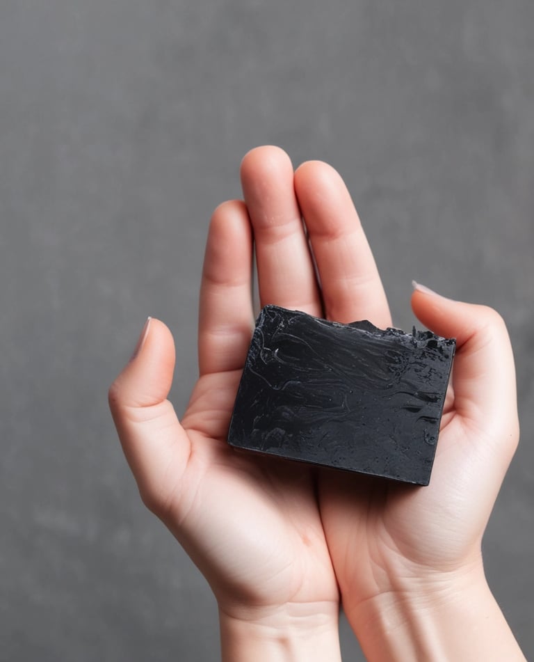 A rustic wooden table displaying natural cosmetic products with fresh herbs and flowers around.