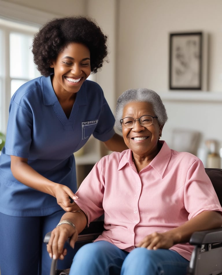 A caregiver is assisting her client in-home.