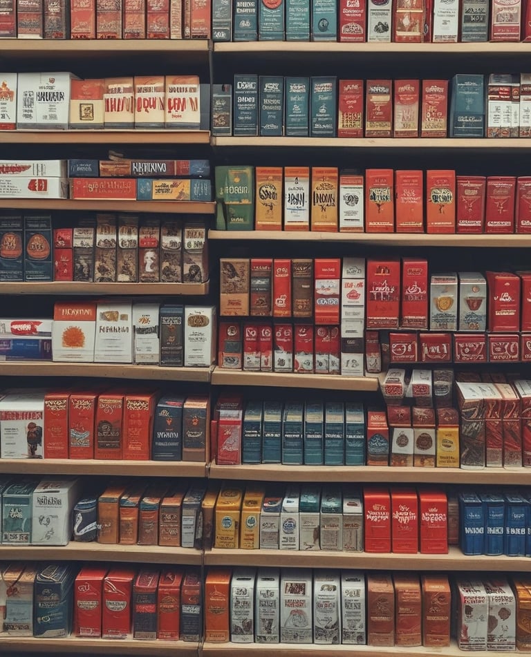 Several packs of Davidoff Magenta Superslims cigarettes are displayed on a shelf. Prominently, there are warning labels stating 'Smoking is highly addictive, don’t start.' The price tag below shows €39.00 for a carton and €3.90 per pack. At the top, part of another sign is partially visible.