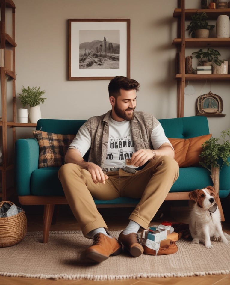 A cozy scene showing a couple wearing exclusive Valentine's Day themed t-shirts.