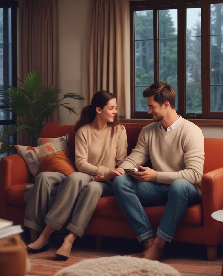 A cozy scene showing a couple wearing exclusive Valentine's Day themed t-shirts.