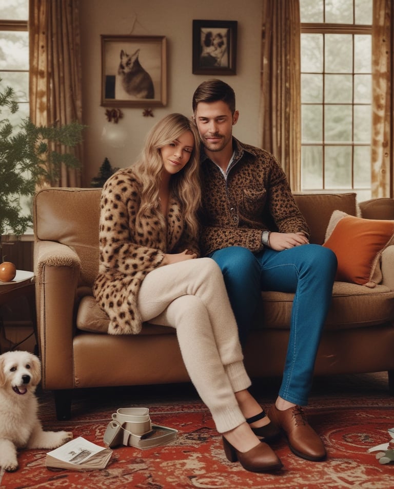 A cozy scene showing a couple wearing exclusive Valentine's Day themed t-shirts.