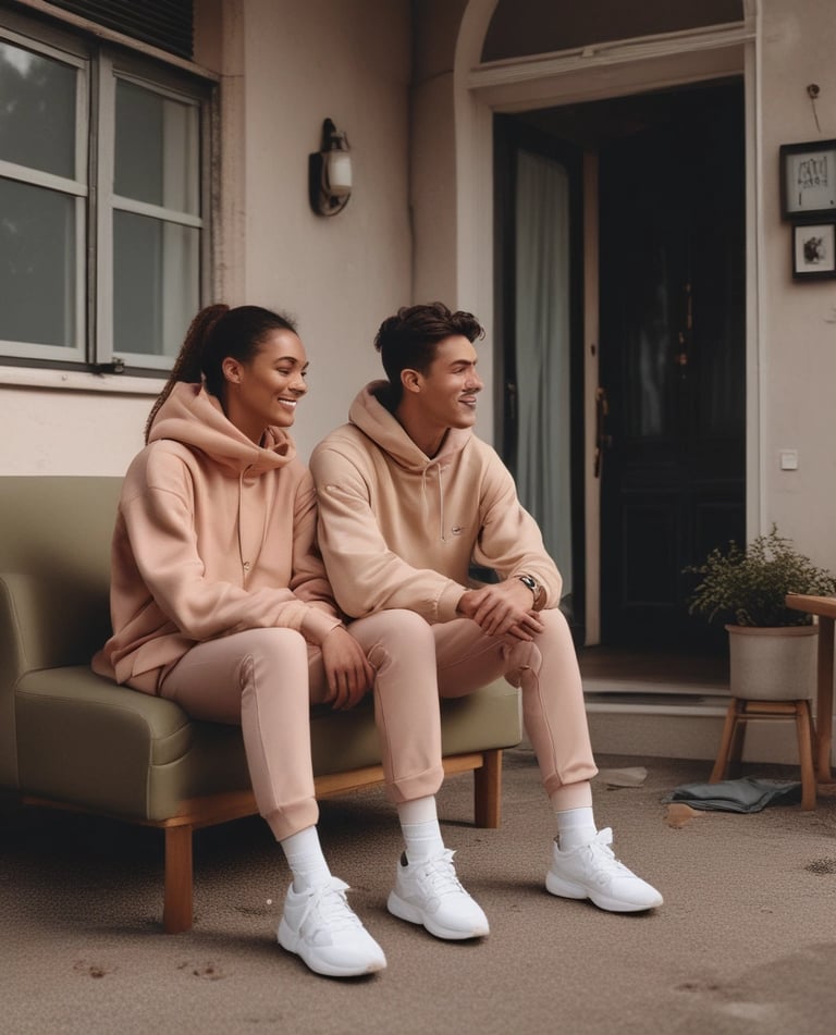 A cozy scene showing a couple wearing exclusive Valentine's Day themed t-shirts.