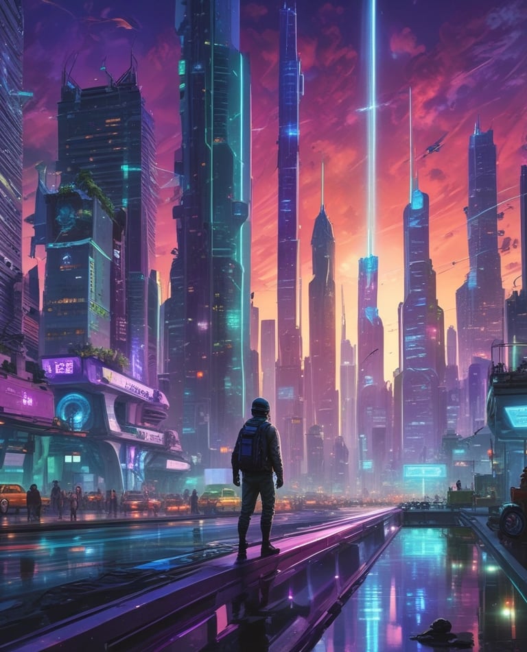 A futuristic cityscape illustrating science fiction themes.