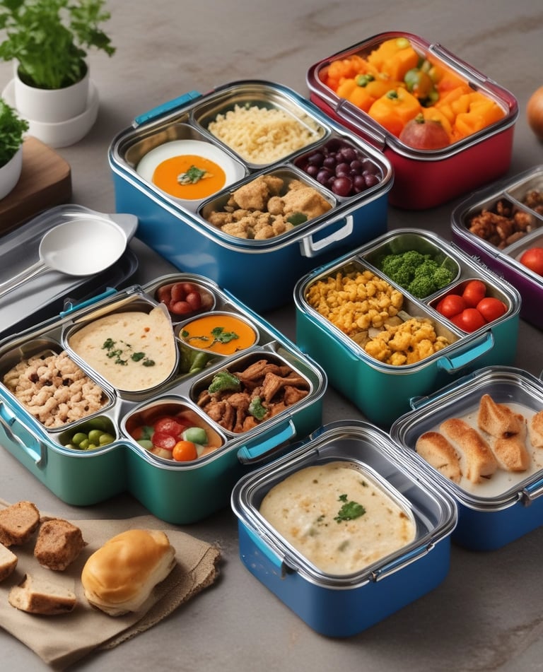 A set of stainless steel kitchen utensils arranged neatly on a countertop.