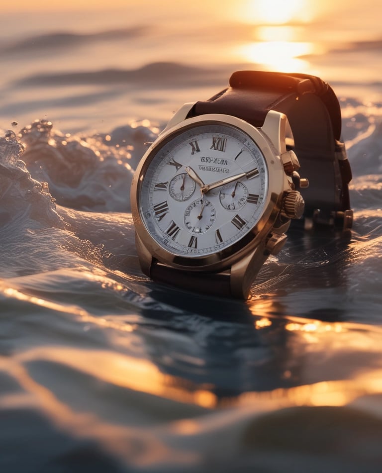 Close-up of a luxury wristwatch with intricate mechanical details on a wooden table