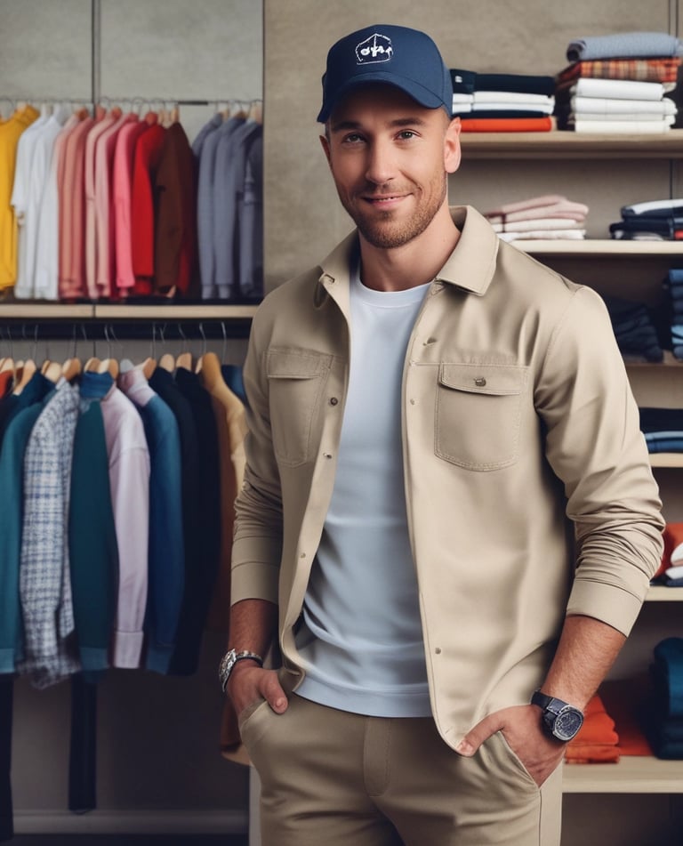 A stylish man wearing a casual shirt and jeans, standing confidently in a sunlit urban setting.