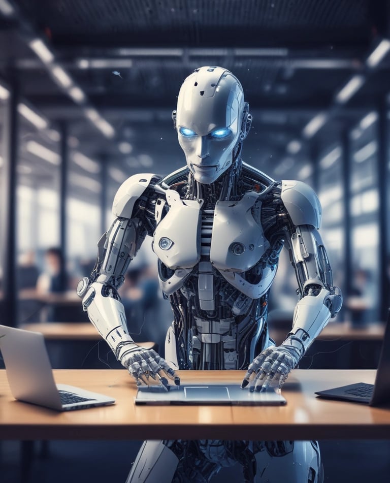 Close-up of a programmer’s hands typing on a laptop surrounded by tech gadgets.