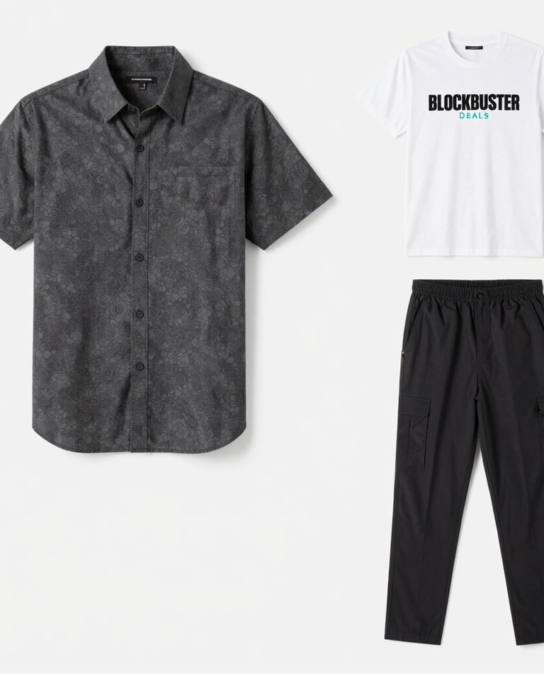 A stylish display of men's casual wear including shirts and jeans on mannequins in a bright, modern setting.
