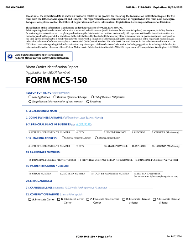 Trucking compliance documents used for FMCSA audit preparation.
