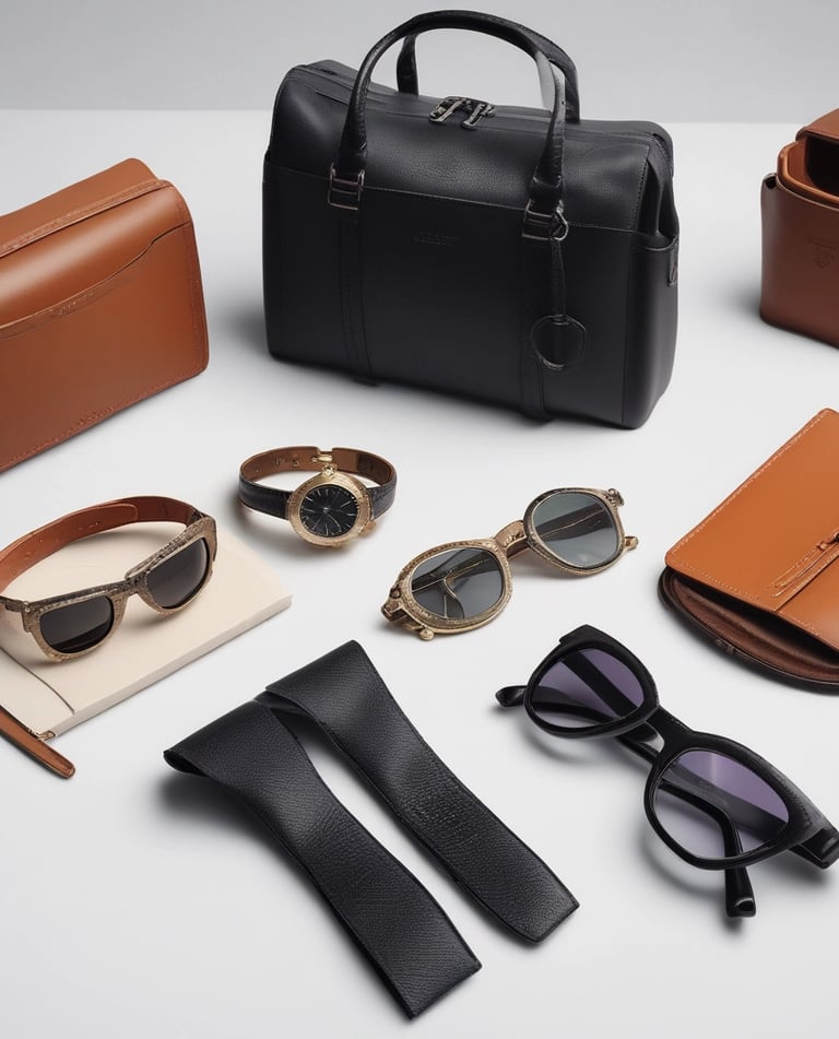 A fashion retail store display with large glass windows showcasing elegant mannequins dressed in upscale clothing. The store interior is brightly lit with a modern, luxurious ambiance. Two people walk past the store, one wearing a long dress and the other a headscarf.