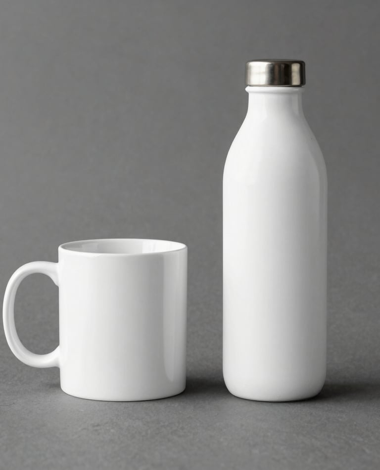 Close-up of a sleek coffee mug featuring a colorful, personalized print.