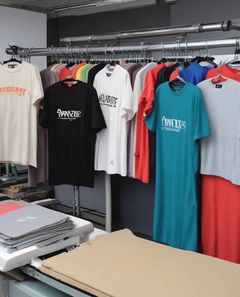 A cozy workspace with colorful textiles and design tools scattered around, showcasing creative energy.