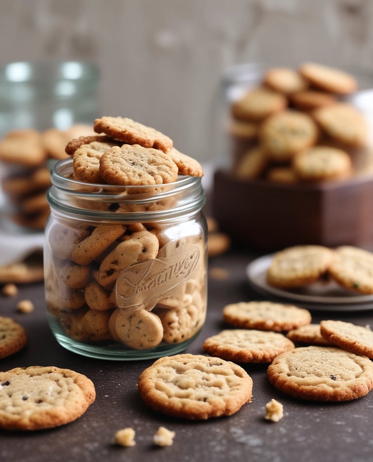 Elegant light brown cookies arranged neatly on a vintage ceramic plate.